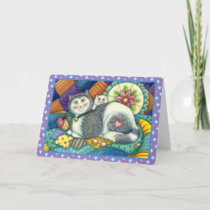 CARTES POUR FÊTES ANNUELLES CHAT MÈRE & CUISINE, QUILTS EN PATCHWORK, PINCUSHI