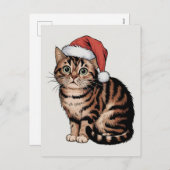 Cartes Pour Fêtes Annuelles Chat mignon avec casquette de noël (Devant / Derrière)