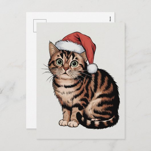 Cartes Pour Fêtes Annuelles Chat mignon avec casquette de noël (Devant / Derrière)