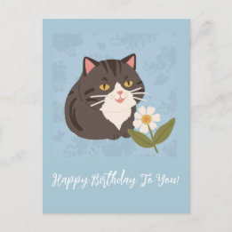 Cartes Pour Fêtes Annuelles Chat mignon avec Fleurs Joyeux Anniversaire Person
