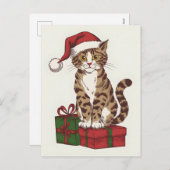 Cartes Pour Fêtes Annuelles Chat mignon avec le casquette de santa claus avec (Devant / Derrière)