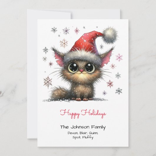 Cartes Pour Fêtes Annuelles Chat mignon dans un chapeau de Santa Happy (Devant)