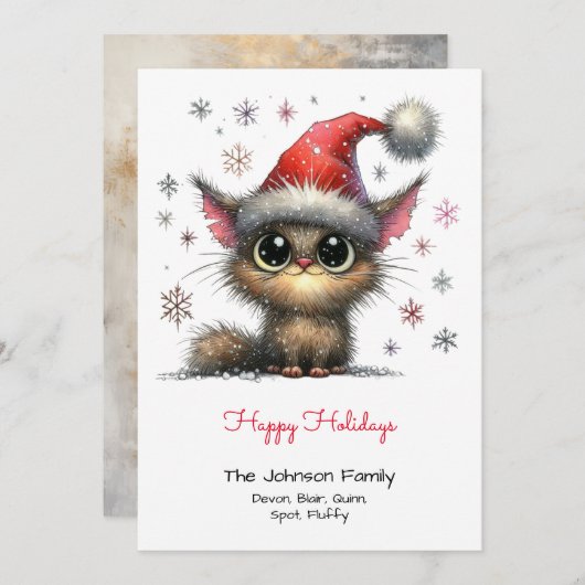 Cartes Pour Fêtes Annuelles Chat mignon dans un chapeau de Santa Happy (Devant / Derrière)