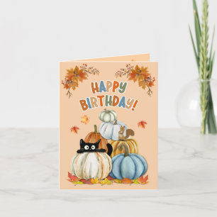 Cartes Pour Fêtes Annuelles Chat mignon et Citrouille Automne/Halloween Annive