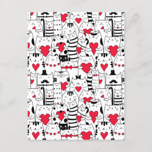 Cartes Pour Fêtes Annuelles Chat mignon noir blanc Cœur rouge