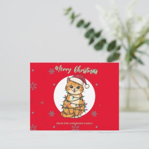 Cartes Pour Fêtes Annuelles Chat moderne joyeux rouge flocon de neige Noël cha