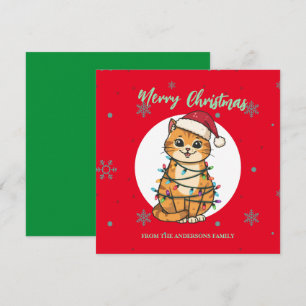 Cartes Pour Fêtes Annuelles Chat moderne joyeux rouge flocon de neige Noël cha