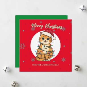 Cartes Pour Fêtes Annuelles Chat moderne joyeux rouge flocon de neige Noël cha