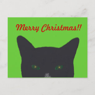 Cartes Pour Fêtes Annuelles Chat noir avec le vert, rouge "Joyeux Noël "