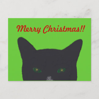 Cartes Pour Fêtes Annuelles Chat noir avec le vert, rouge "Joyeux Noël "