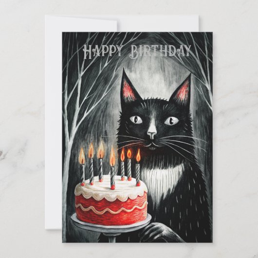 Cartes Pour Fêtes Annuelles Chat Noir Avec Un Gâteau Gothique (Devant)