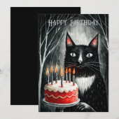 Cartes Pour Fêtes Annuelles Chat Noir Avec Un Gâteau Gothique (Devant / Derrière)