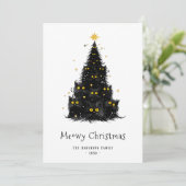 Cartes Pour Fêtes Annuelles Chat noir blanc Meowy Arbre de Noël (Debout devant)