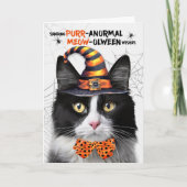 Cartes Pour Fêtes Annuelles Chat noir blanc Tuxedo PURRanormal MEOWolween (Devant)