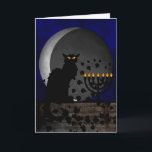 Cartes Pour Fêtes Annuelles Chat Noir Chanukah<br><div class="desc">A silhouette of Théophile Steinlen's black cat for the Le Chat Noir club in a modern setting for Chanukah featuring the black cat with a lit menorah and a waning moon.</div>