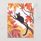 Cartes Pour Fêtes Annuelles Chat noir dans un arbre | Automne Éffrayant mange (Devant)