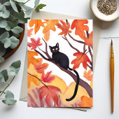Cartes Pour Fêtes Annuelles Chat noir dans un arbre | Automne Éffrayant mange