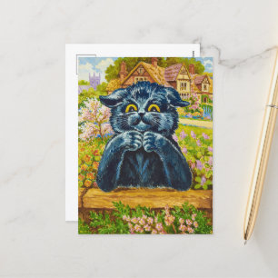 Cartes Pour Fêtes Annuelles Chat noir dans un jardin par Louis Wain