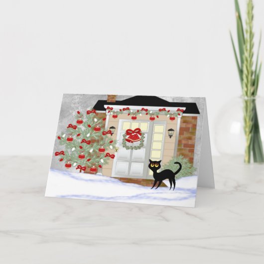 Cartes Pour Fêtes Annuelles Chat noir de Noël (Devant)