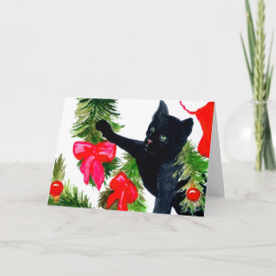 Cartes Pour Fêtes Annuelles Chat Noir de Noël Arbre de Noël
