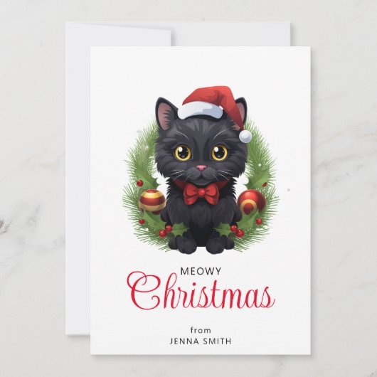 Cartes Pour Fêtes Annuelles Chat noir de Noël mignon (Devant)