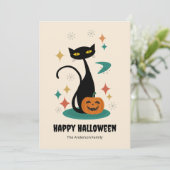 Cartes Pour Fêtes Annuelles Chat noir d'Halloween du milieu du siècle (Debout devant)