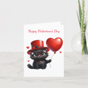 Cartes Pour Fêtes Annuelles Chat noir drôle avec ballons Saint-Valentin
