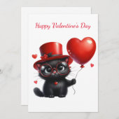 Cartes Pour Fêtes Annuelles Chat noir drôle avec ballons Saint-Valentin (Devant / Derrière)