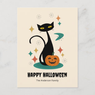 Cartes Pour Fêtes Annuelles Chat noir du milieu du siècle d'Halloween