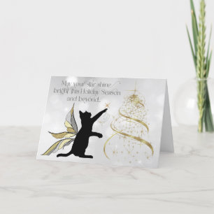 Cartes Pour Fêtes Annuelles Chat noir et arbre doré décoratif