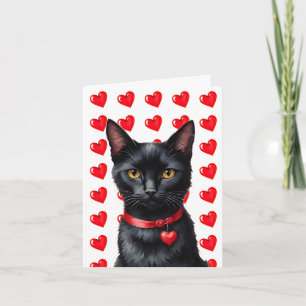 Cartes Pour Fêtes Annuelles Chat noir et coeur Purr-fect Valentine Card