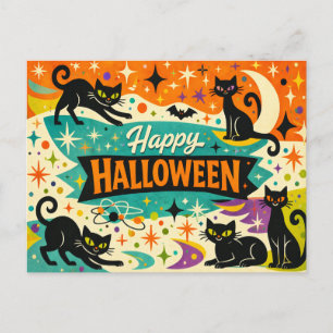 Cartes Pour Fêtes Annuelles Chat noir fantaisiste Halloween de l'ère atomique