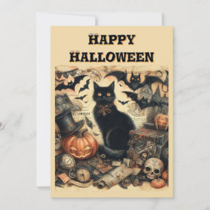 Cartes Pour Fêtes Annuelles Chat noir gothique vintage pour Halloween pour enf