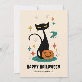 Cartes Pour Fêtes Annuelles Chat noir Halloween du milieu du siècle