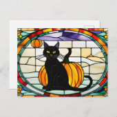 Cartes Pour Fêtes Annuelles Chat noir Halloween en verre tendu (Devant / Derrière)