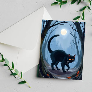 Cartes Pour Fêtes Annuelles Chat noir Halloween Lune Aquarelle
