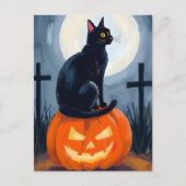 Cartes Pour Fêtes Annuelles Chat noir Jack-O-Lantern Halloween peint (Devant)