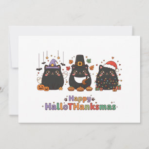 Cartes Pour Fêtes Annuelles Chat noir Kawaii Joyeux HalloTHanksmas Unique