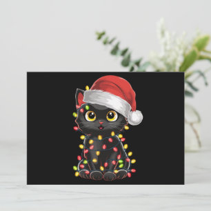 Cartes Pour Fêtes Annuelles Chat noir lumières d'arbre de Noël chaton drôle Pè