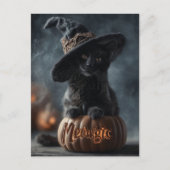 Cartes Pour Fêtes Annuelles Chat noir "méowgic" éffrayant dans un Casquette so (Devant)