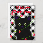 Cartes Pour Fêtes Annuelles Chat noir Meowy Noël scintillants en vichy (Devant / Derrière)