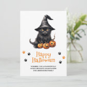 Cartes Pour Fêtes Annuelles Chat noir mignon Citrouilles heureux Halloween (Debout devant)