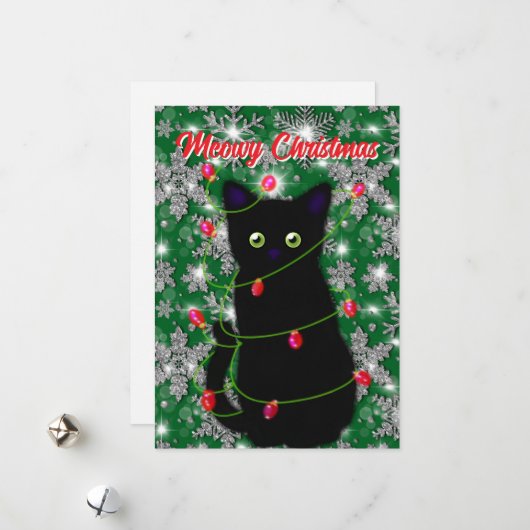 Cartes Pour Fêtes Annuelles Chat noir mignon Meowy Noël (Devant/Arrière en situation)