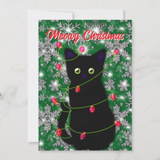 Cartes Pour Fêtes Annuelles Chat noir mignon Meowy Noël (Devant)