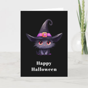 Cartes Pour Fêtes Annuelles Chat noir mignon portant l'Halloween Casquette d'u