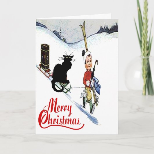 Cartes Pour Fêtes Annuelles Chat noir neige de Noël (Devant)