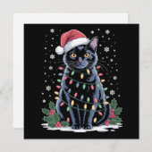 Cartes Pour Fêtes Annuelles Chat noir Noël Chapeau de Noël Funny Chats Meowy (Devant / Derrière)
