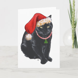 Cartes Pour Fêtes Annuelles Chat noir Père Noël aide à la  à Noël