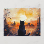 Cartes Pour Fêtes Annuelles Chat noir pleine lune quitte le pays Halloween (Devant)