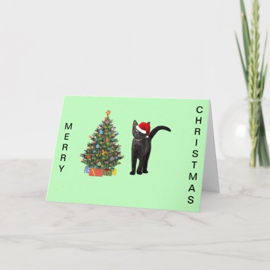 Cartes Pour Fêtes Annuelles Chat noir Samta (Devant)